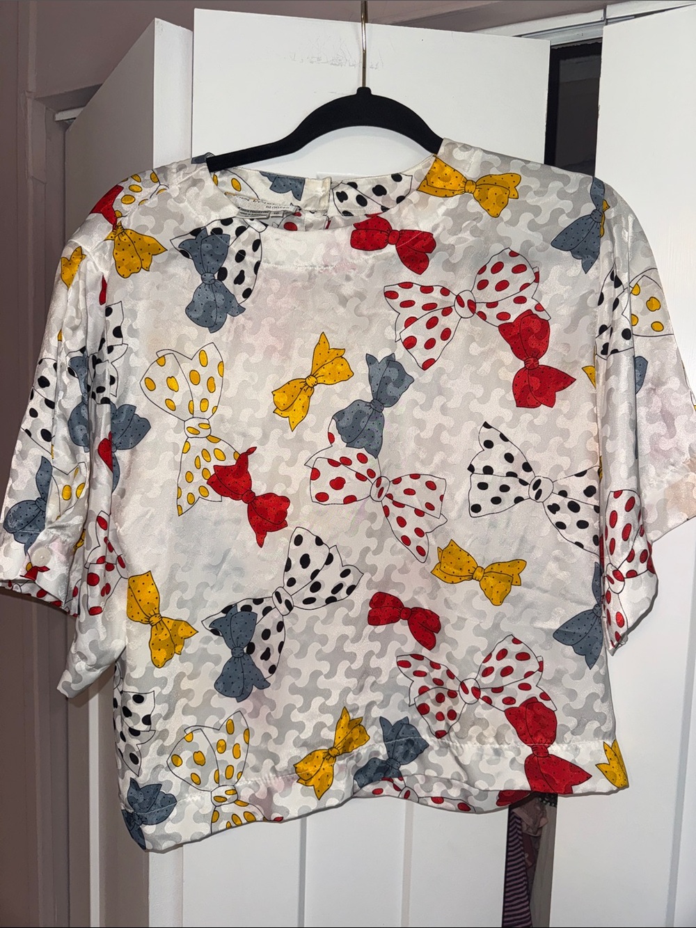 Vintage Breckenridge Polka Dot Bow Print Blouse - Size 10